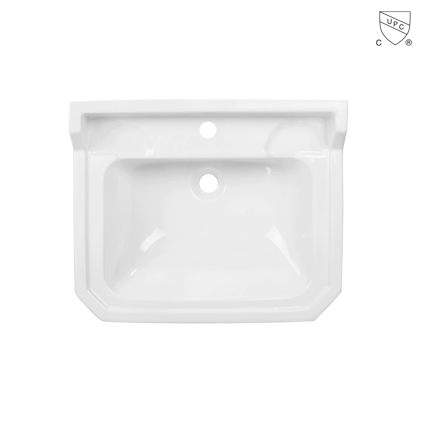 medium size elegant two-pieces porcelain pedestal sink with pre-drilled single faucet hole and overflow hole, made by meilong